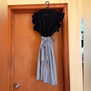 NWT Black and White Striped Dress with Ruffle Sleeves